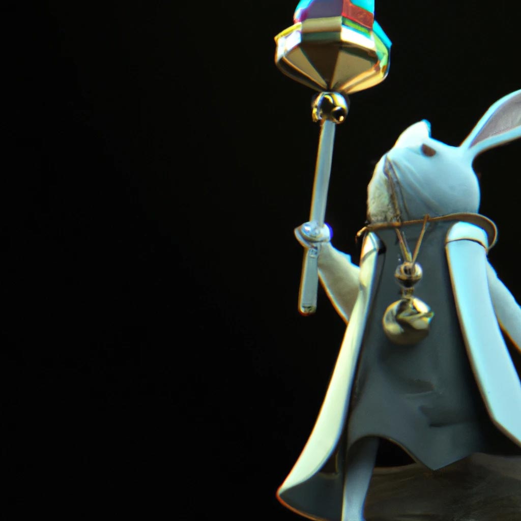 A 3D render of an intelligent old rabbit wearing