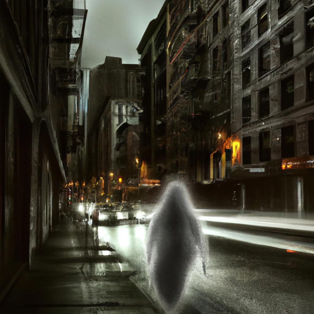 A Digital art of ghost in the city, Hyperrealistic,
