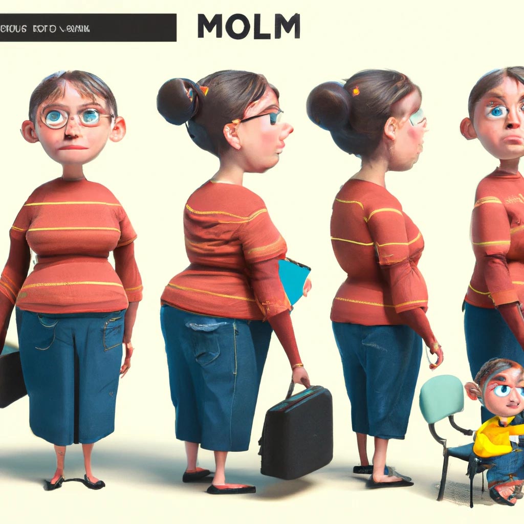 A Mom, pixar character model sheet turnaround, studio, trending