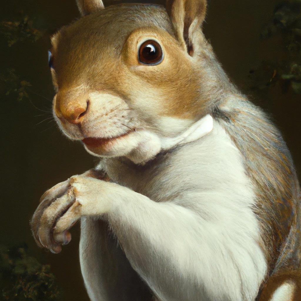 A candid portrait painting of a squirrel.