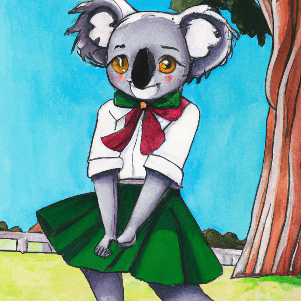 A cute female anthropomorphic koala wearing a school uniform