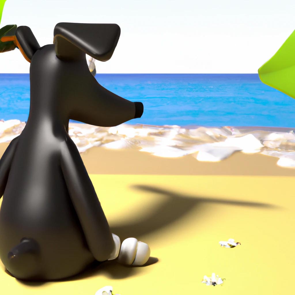 A dog sitting on the beach sad