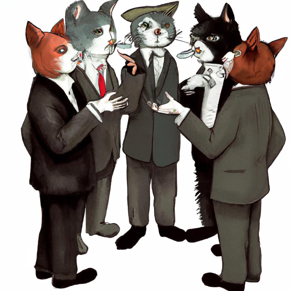 A group of cats dressed in suits