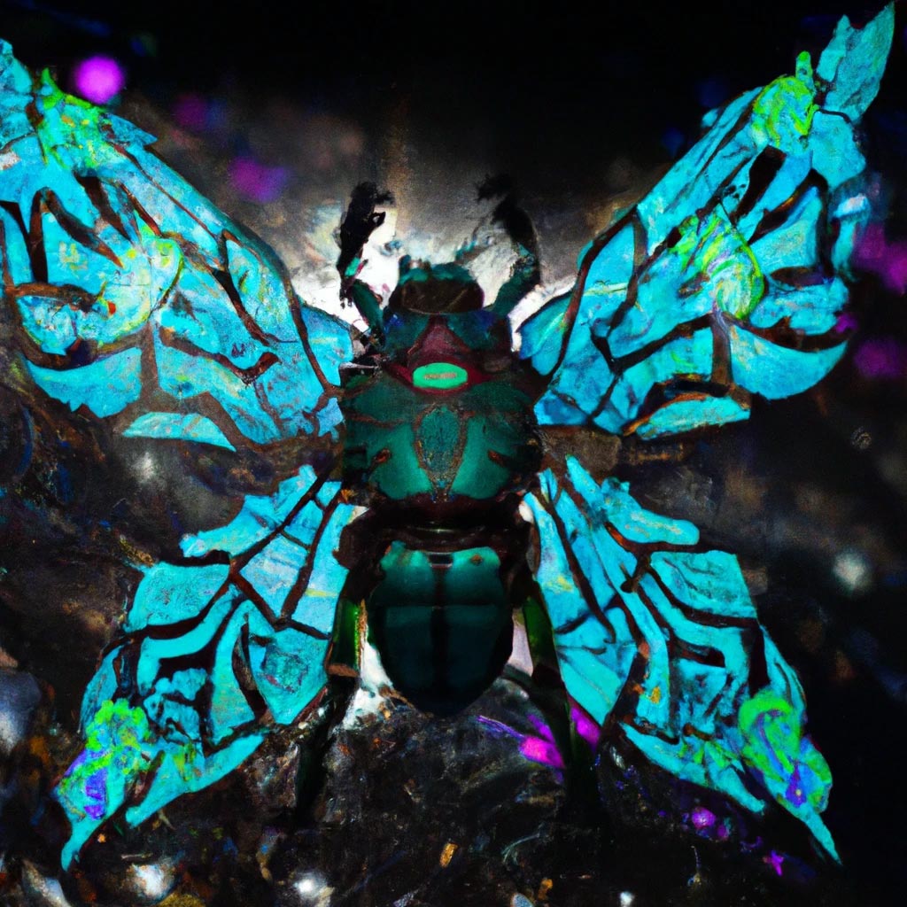 A high-resolution photo of a magical fantasy insect covered