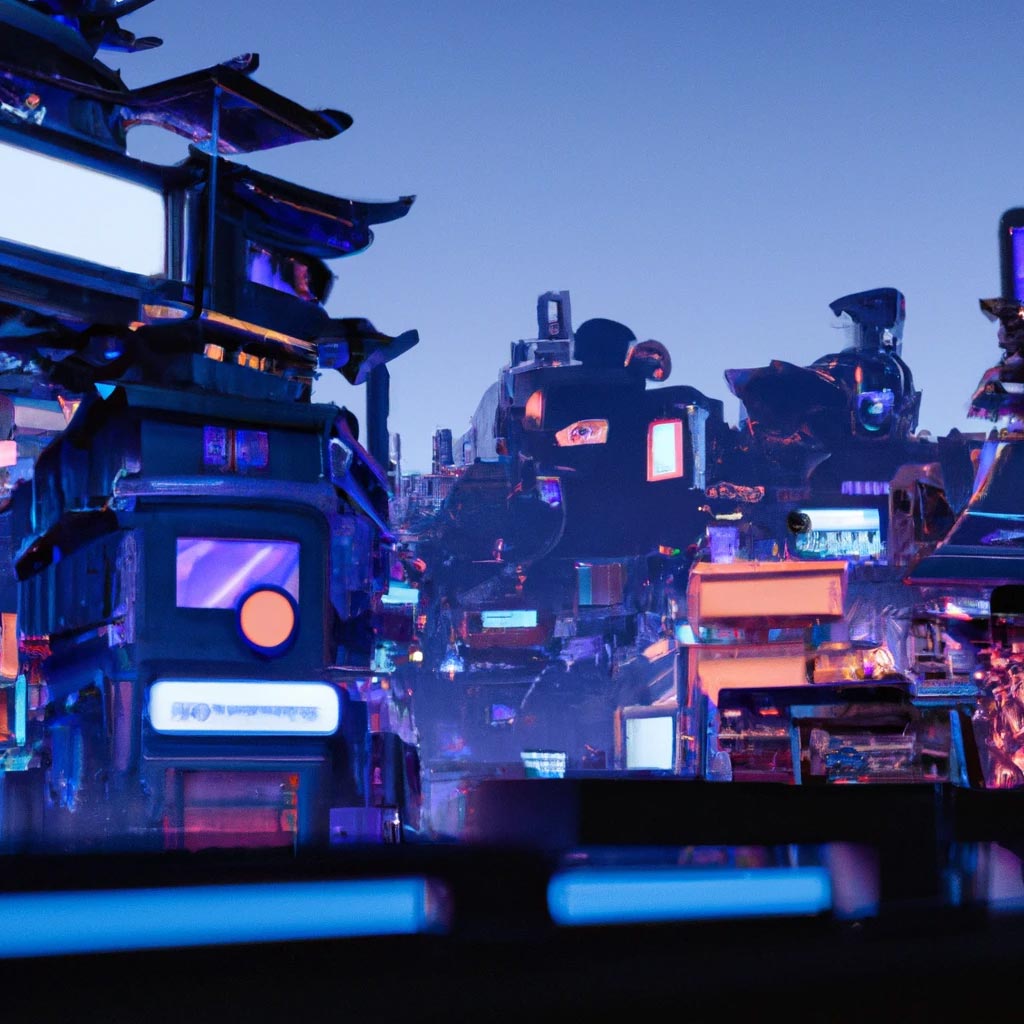 A neon, futuristic, 3D modeled, Japanese, cyberpunk