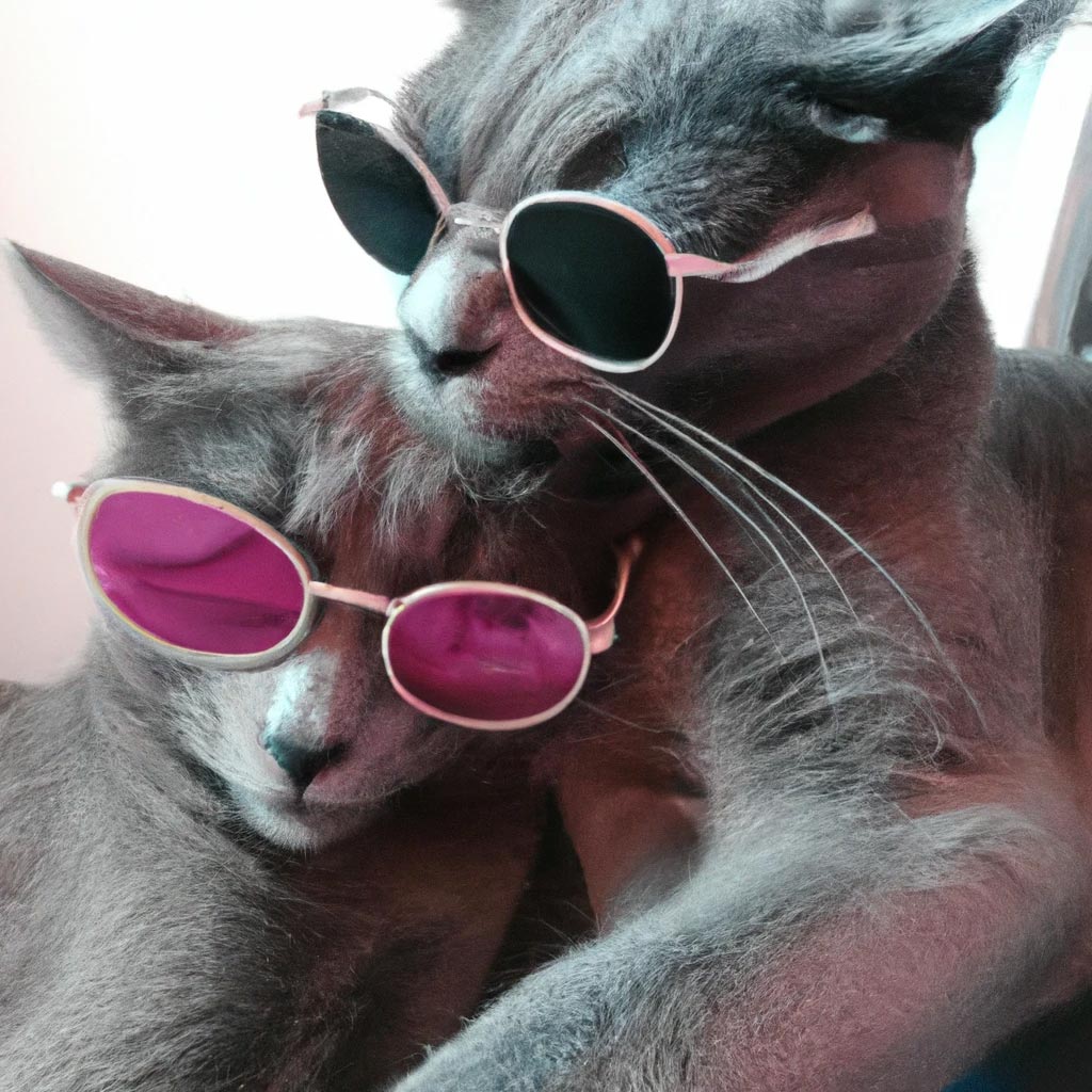 A photo of two russin blue cats,