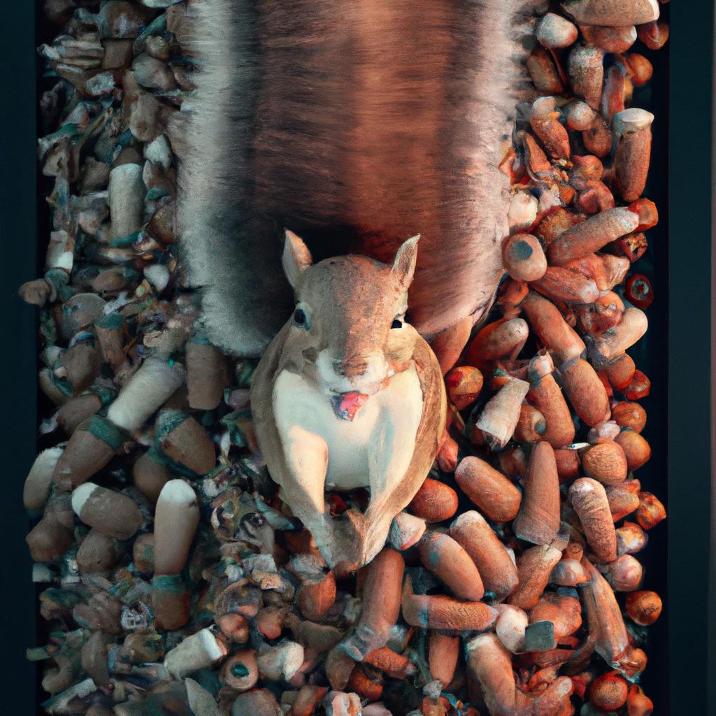 A portrait of a happy squirrel lying down on