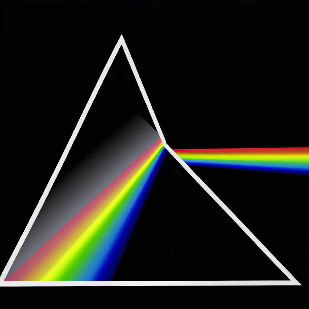 A triangular prism centered on a black background. A