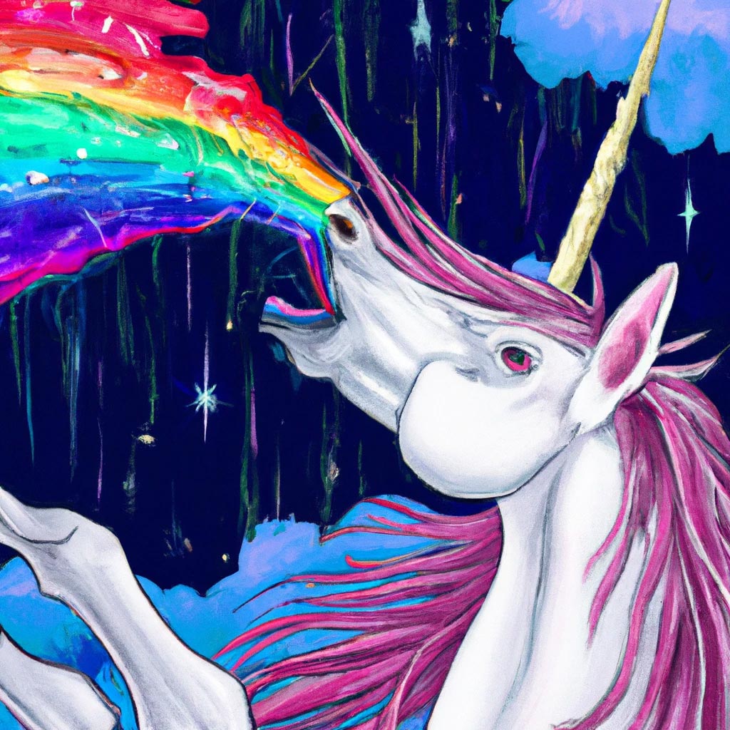 A unicorn puking a rainbow, fantasy art