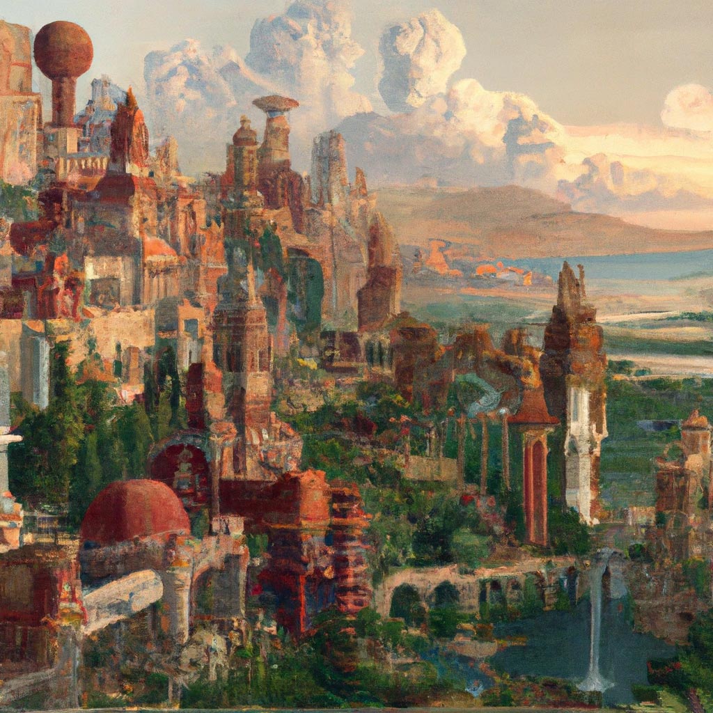A utopian fantasy city designed by Frank Lloyd Wright.