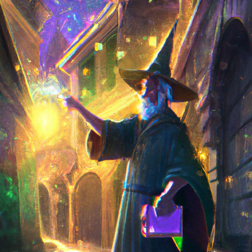 A wizard in a classic starry hat and robes