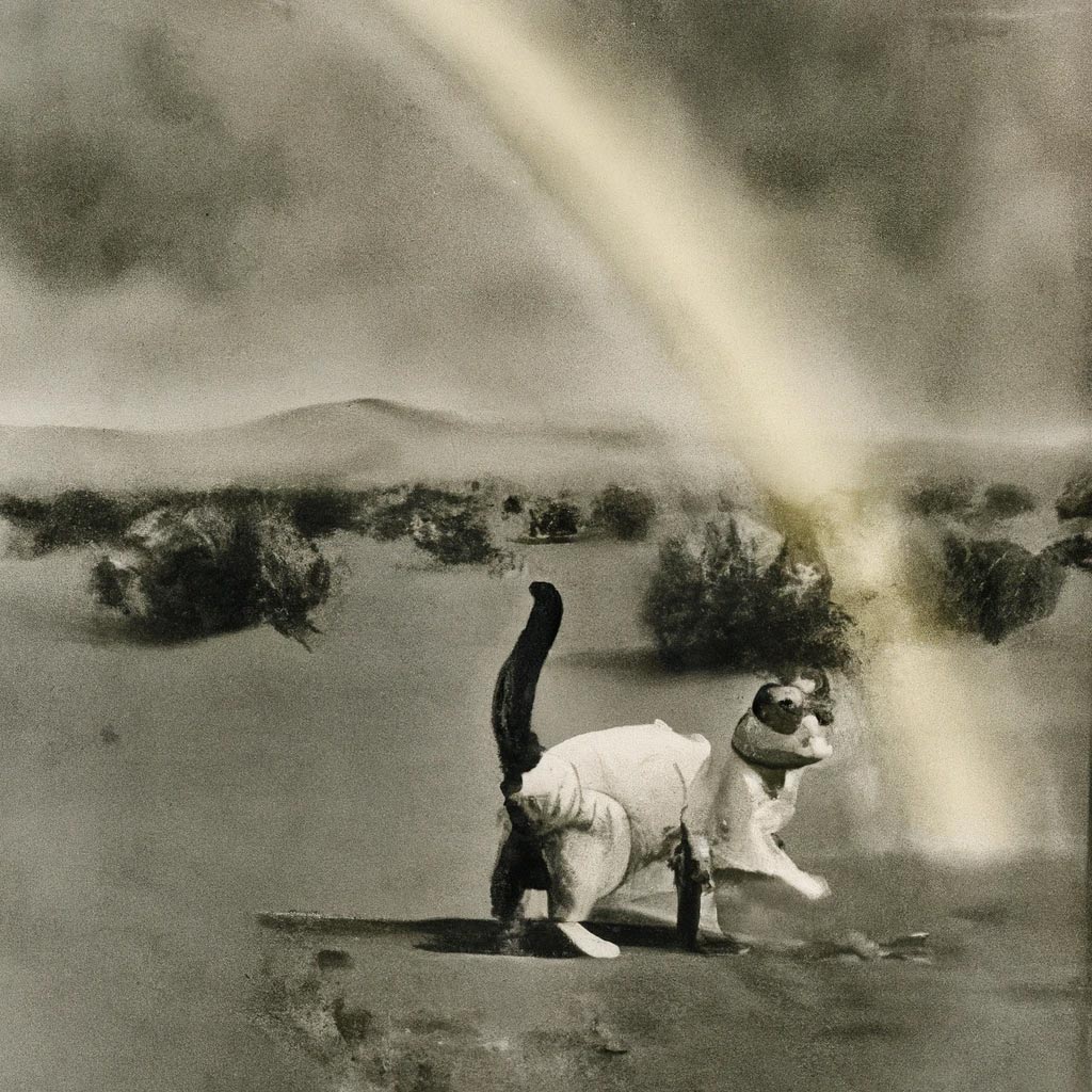 An 1863 photo of a cat chasing