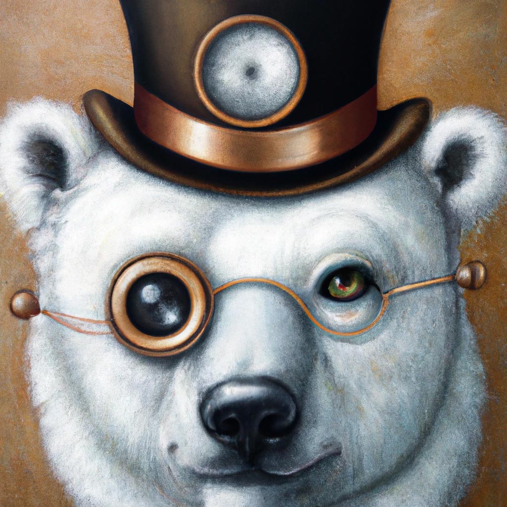 An oil canvas portrait of a polar