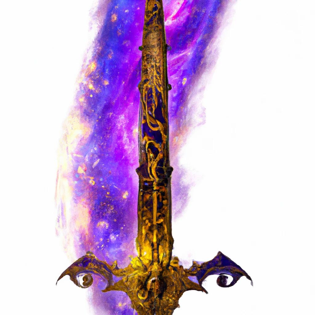 Ancient sword with a gold filigree, the blade is