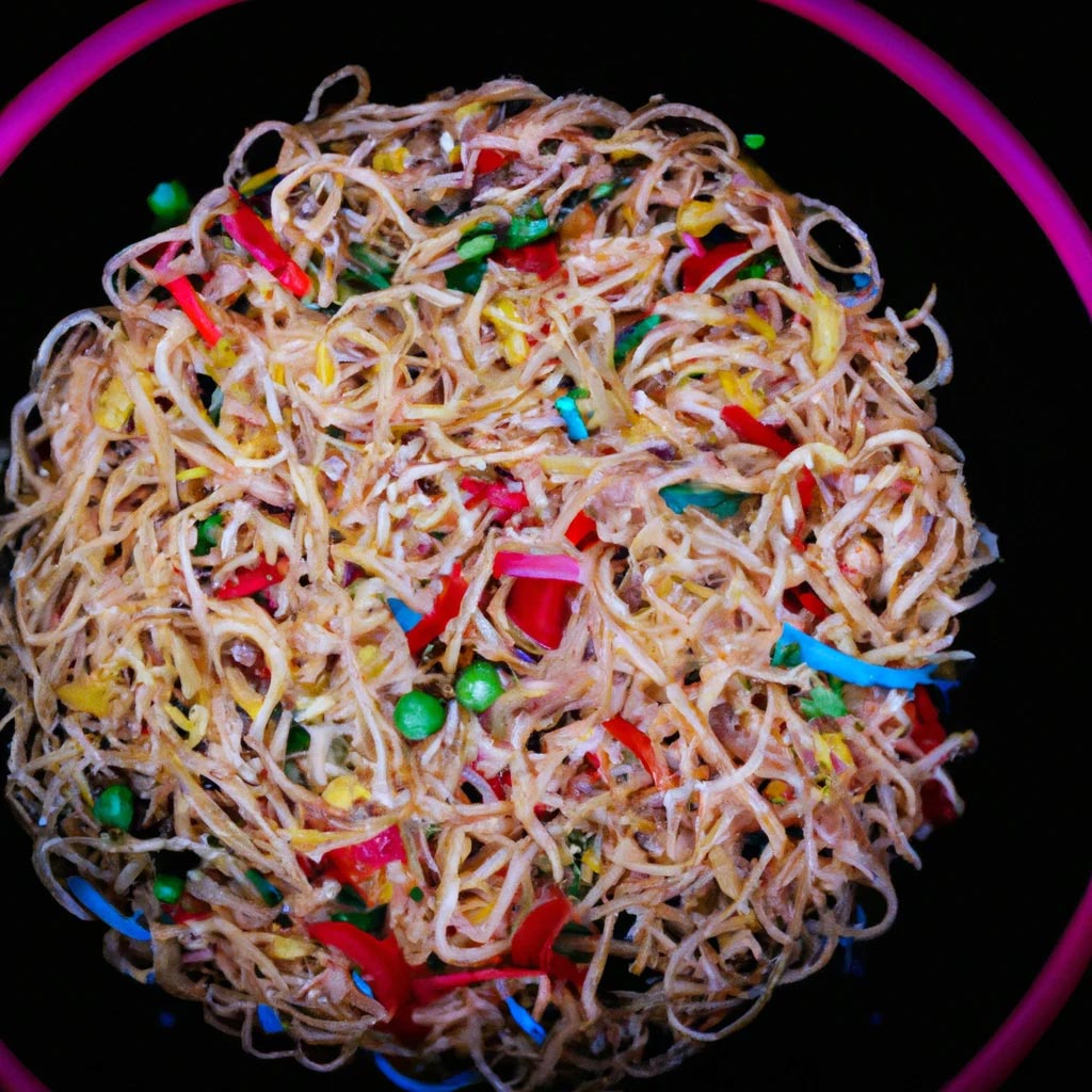Chow mein noodles rainbow color photograph