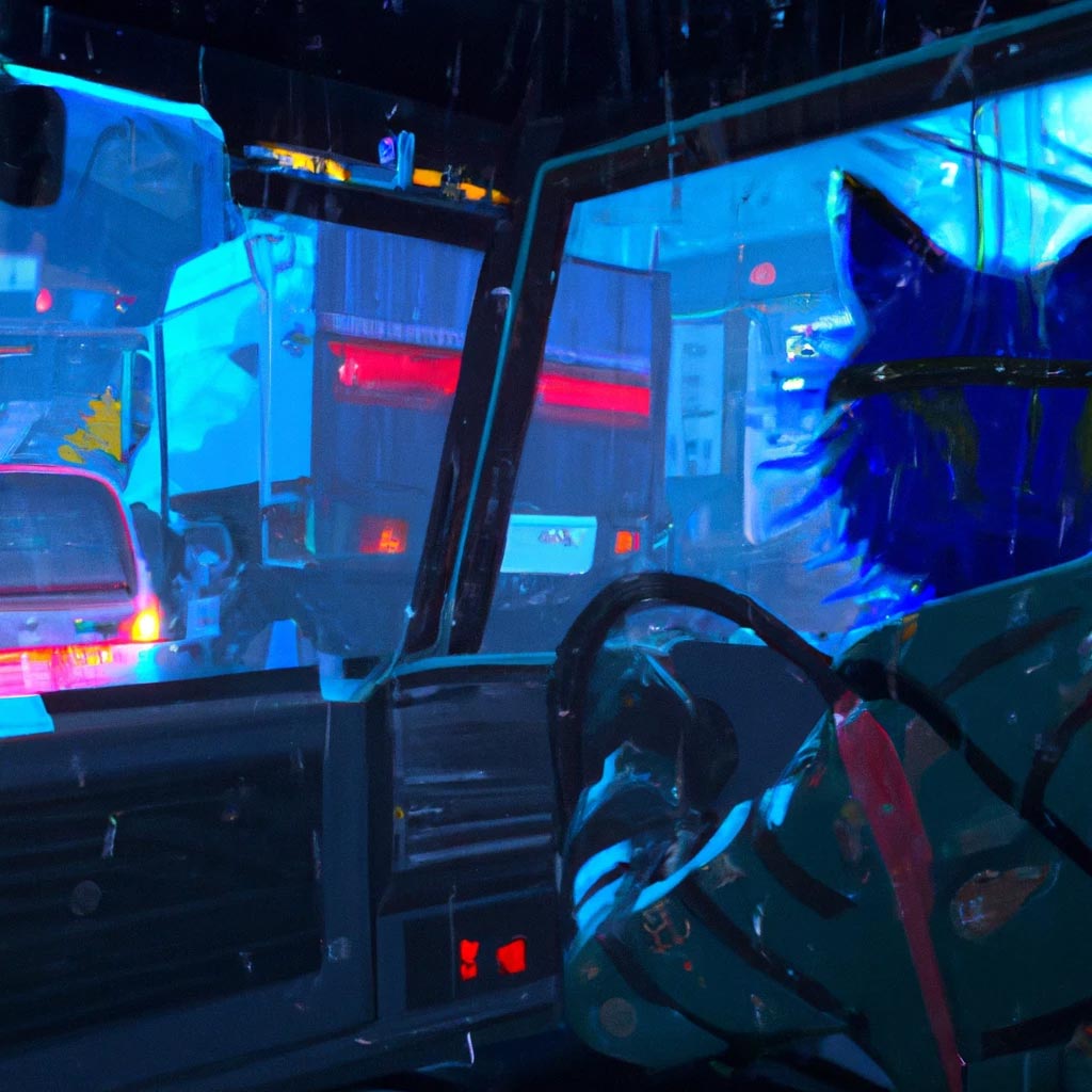 Cyberpunk and anime – Cat Cyber Officer driving inside