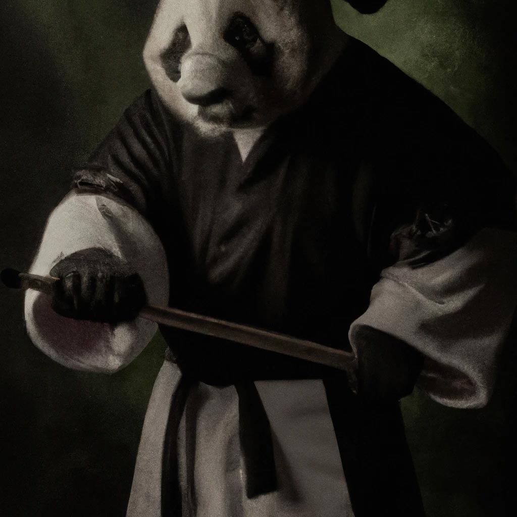Dark and Gloomy portrait of a panda dressed as