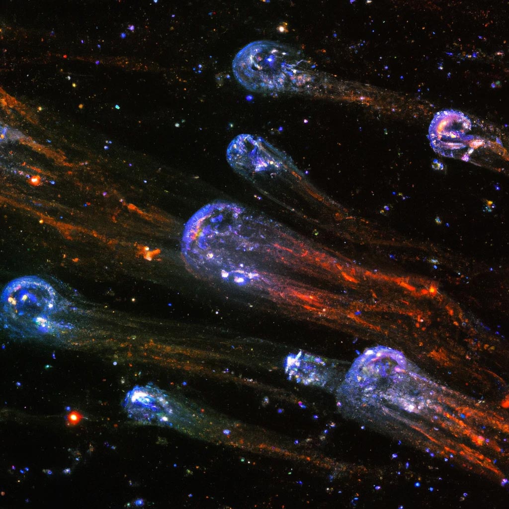 Deep space rainbow jellyfishes captured by Webb
