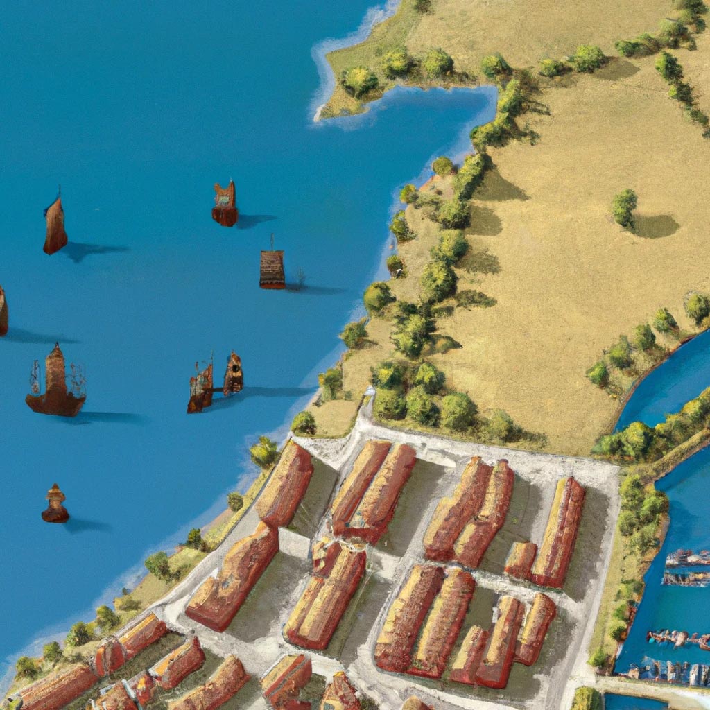 Fantasy painting of a big port of Bicum, Grand