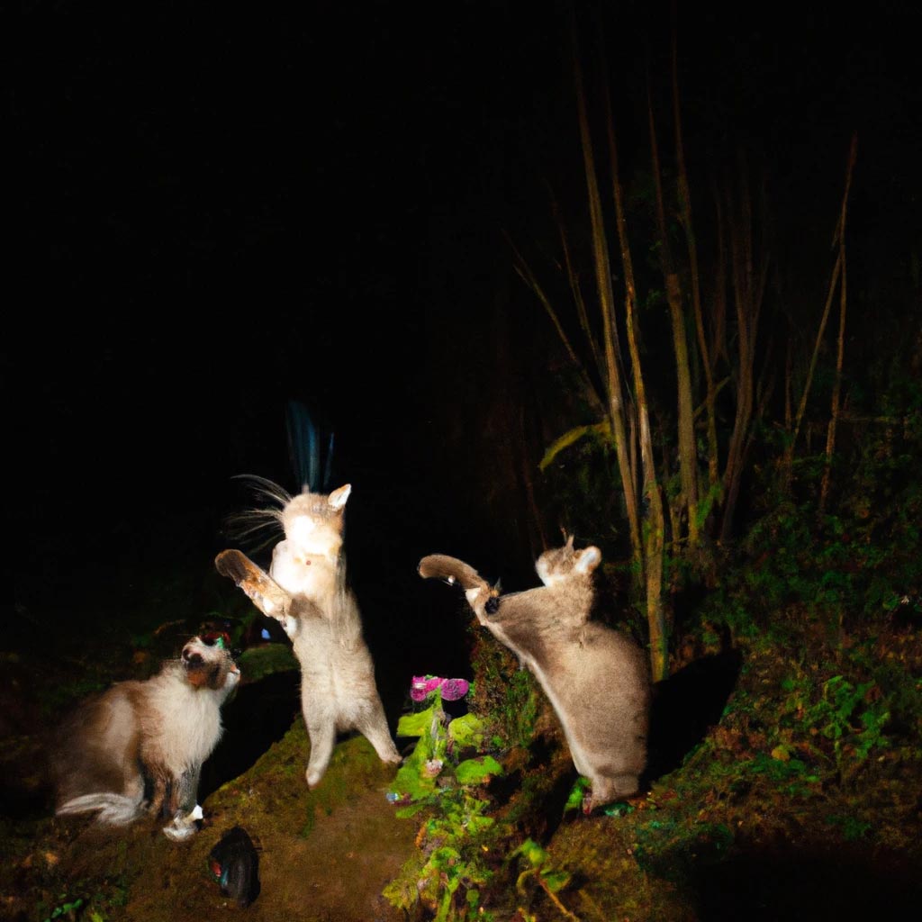 Flash photography of cats caught in the