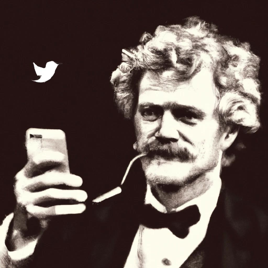 Mark Twain in a monochromatic portrait using