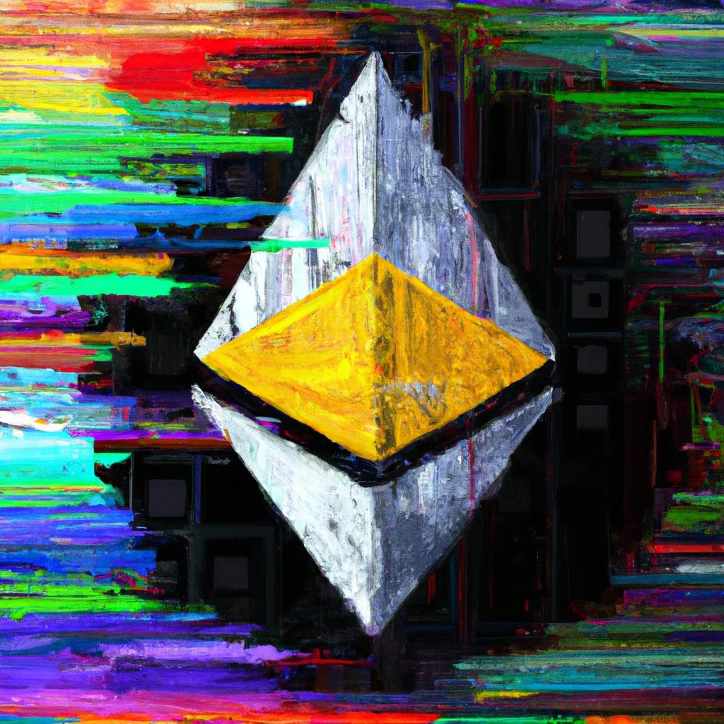 Modern painting with Ethereum logo.