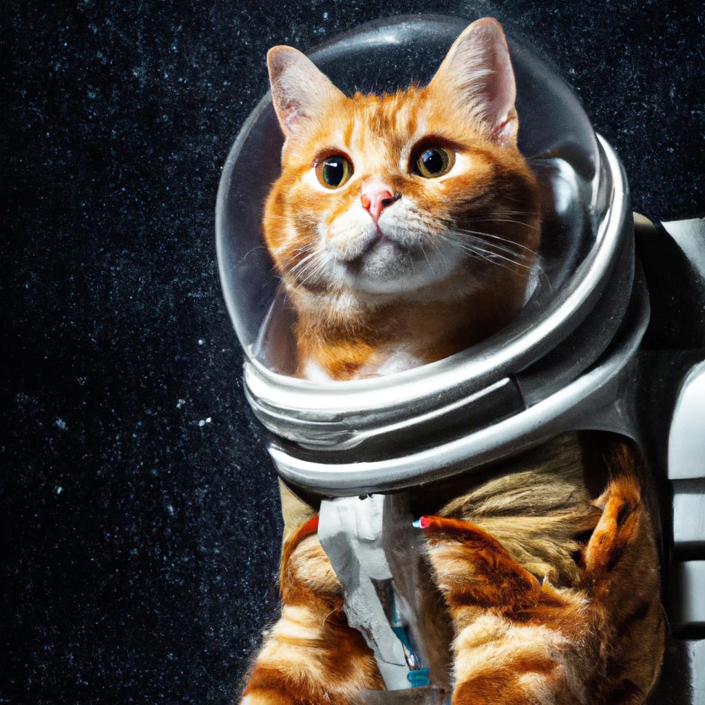 Portrait of a ginger cat in an astronaut suit.