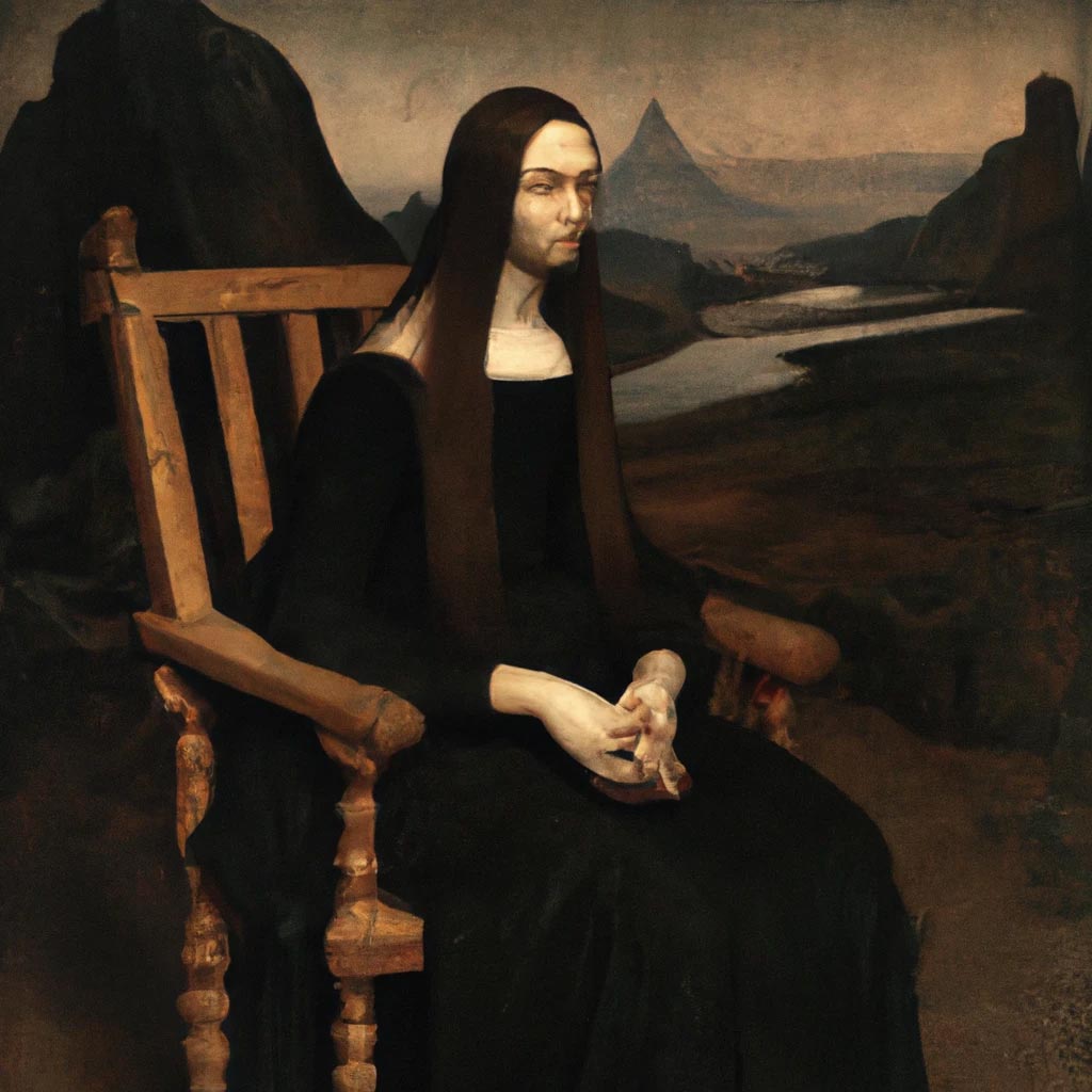 Realistic portrait of a woman sitting in a chair