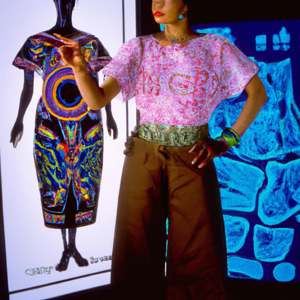 Sharp-focus color photograph of an ordinary woman trying on
