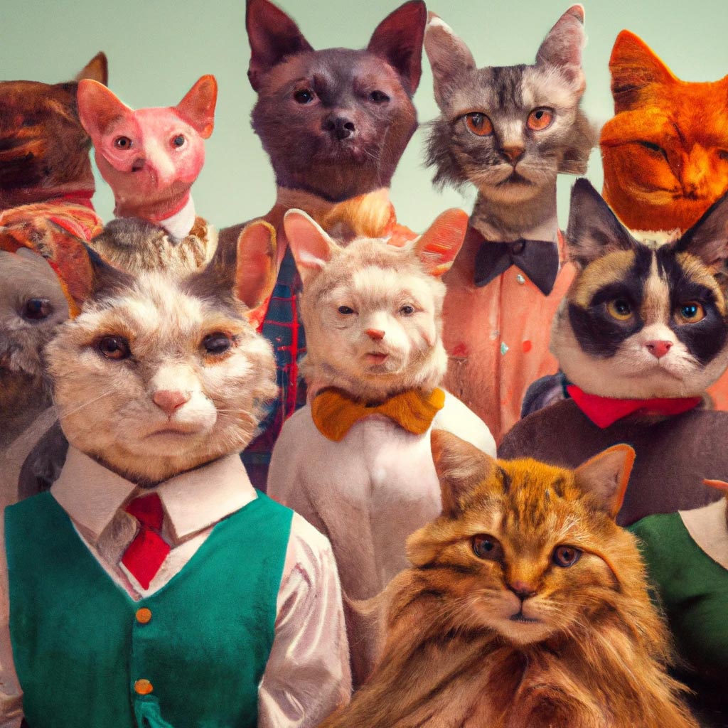 The entire cast of a Wes Anderson movie, but