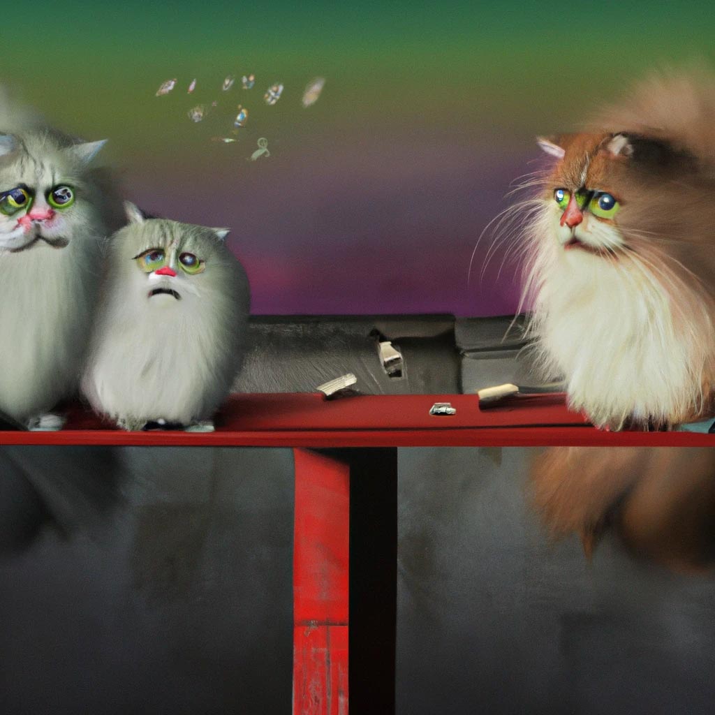 Two cats going through a divorce, surrealism