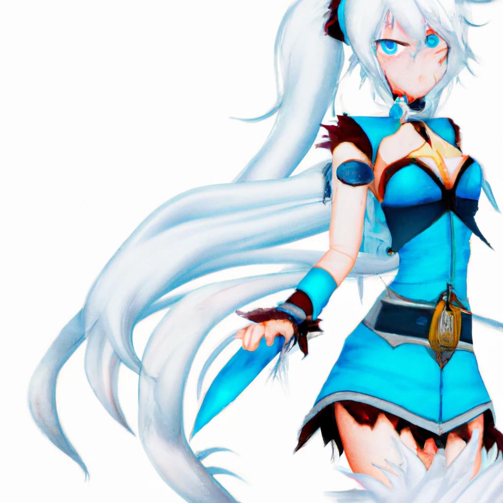 Weiss Schnee. Icy blue dress outfit. Long white hair,