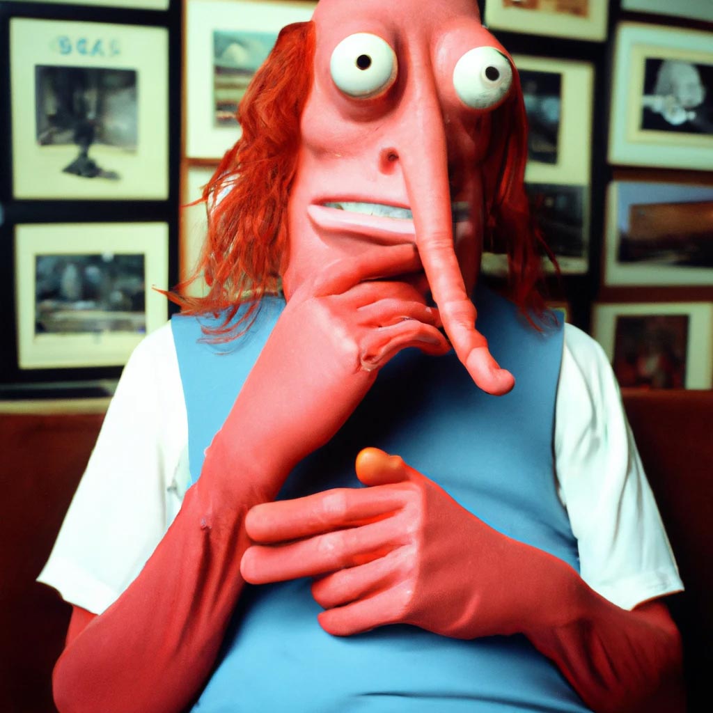 Zoidberg from Futurama as a real person, portrait photo by Annie Leibovitz.