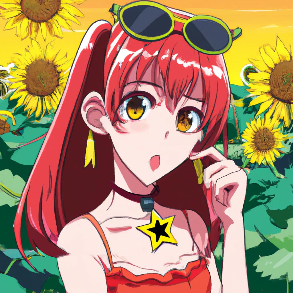 a female anime character wearing a red sun dress