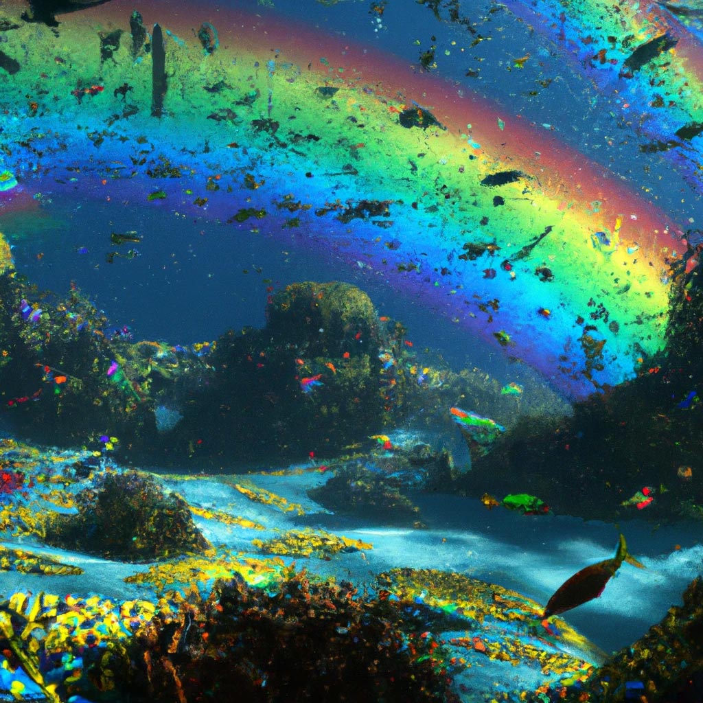a glittery rainbow underwater landscape by James