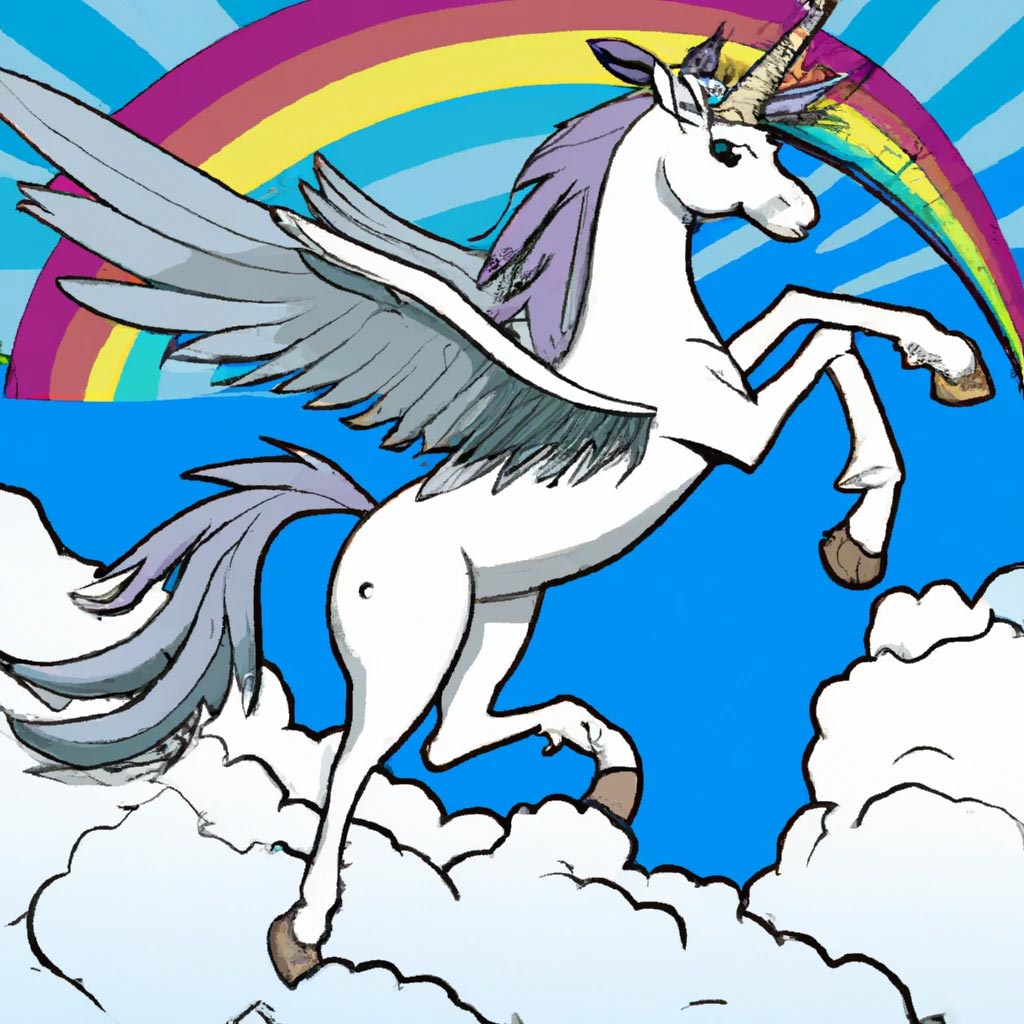 a manga cartoon style image of a unicorn pegasus