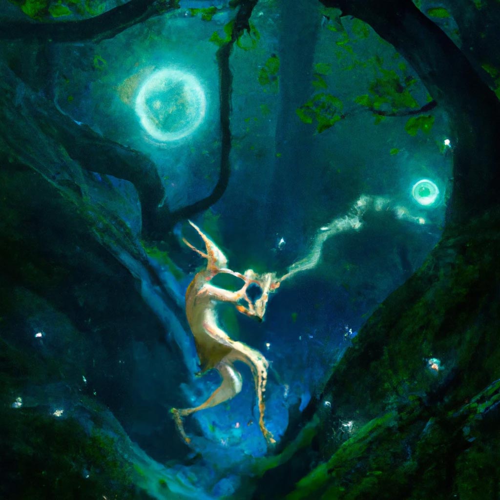 a muscular male satyr playing a magical flute and