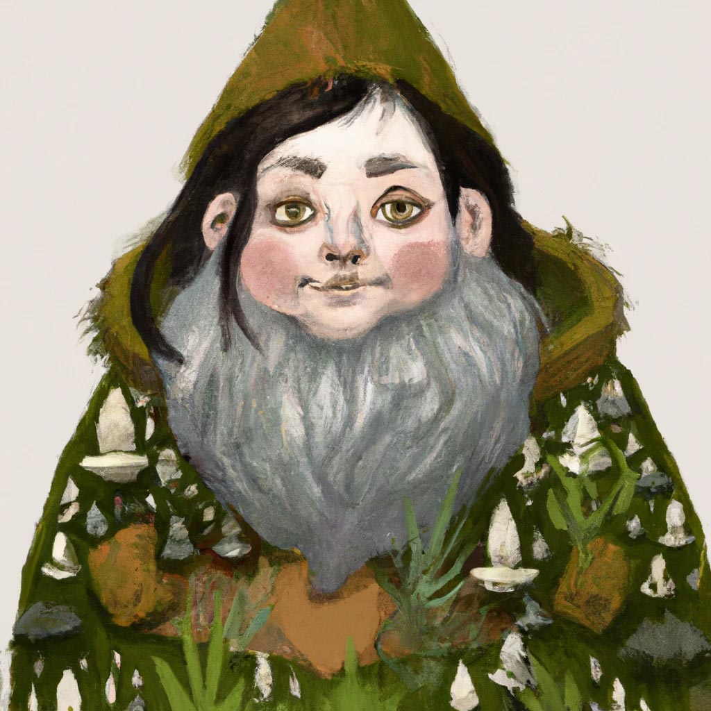 a portrait of a short fat forest gnome woman