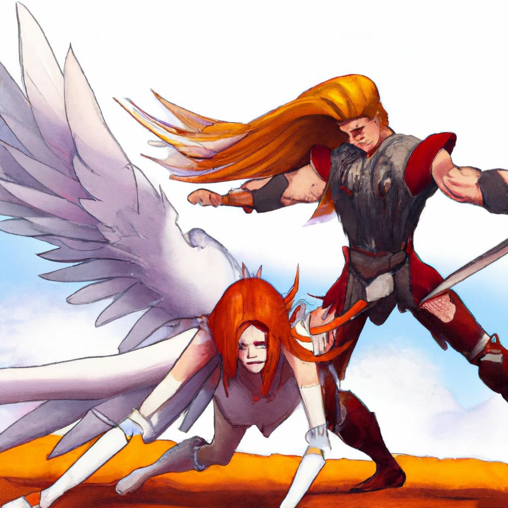 a ridiculously buff redhead angel beating up Final Fantasy