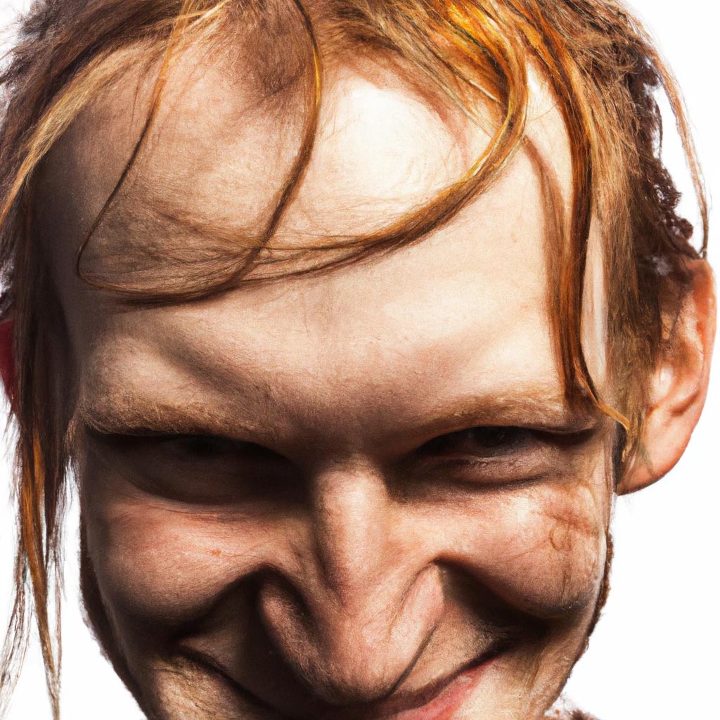 a terrifying studio closeup portrait of a ginger man
