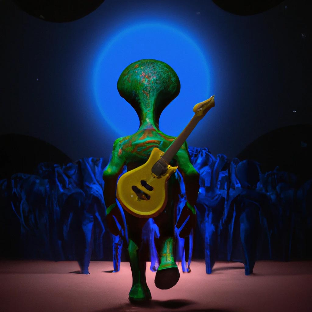 an extraterrestrial guitarist leaves the stage exhausted after a
