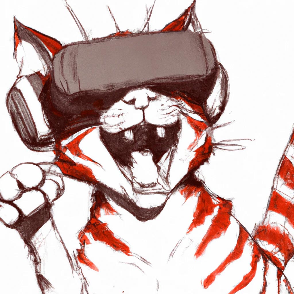 anime key visual of a red, tiger striped, black