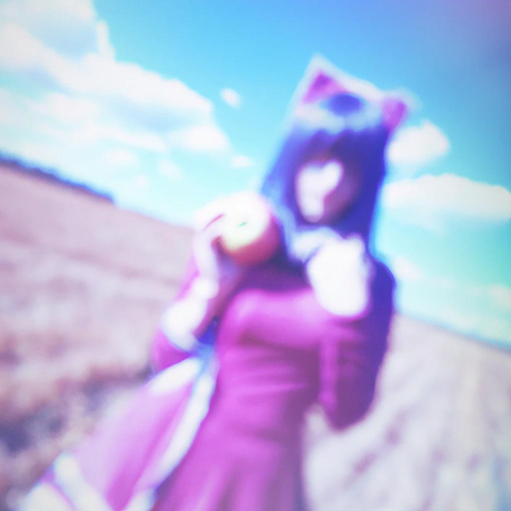 blurry nostalgic polaroid of a realistic holo anime wolfgirl