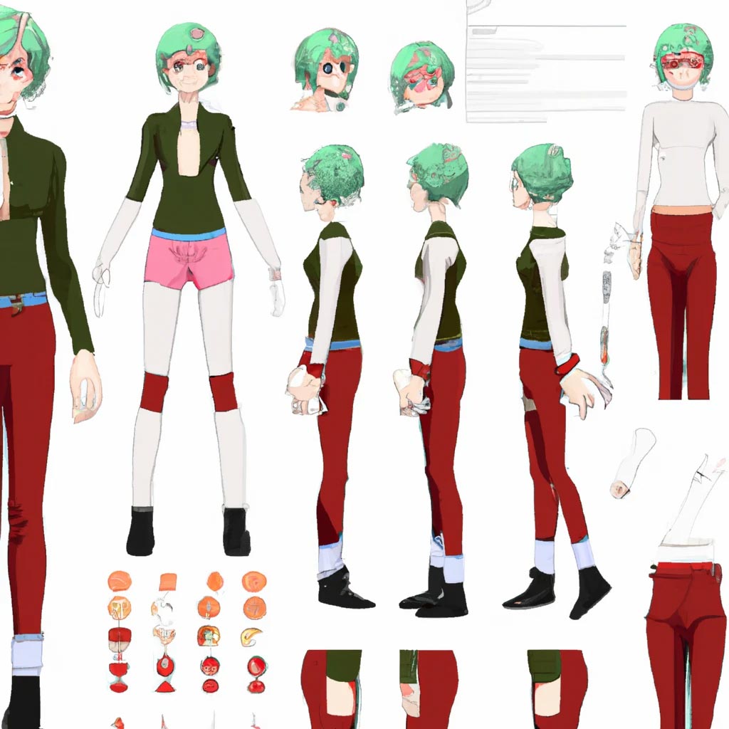 character design sheet, anime, game, teen girl, very short