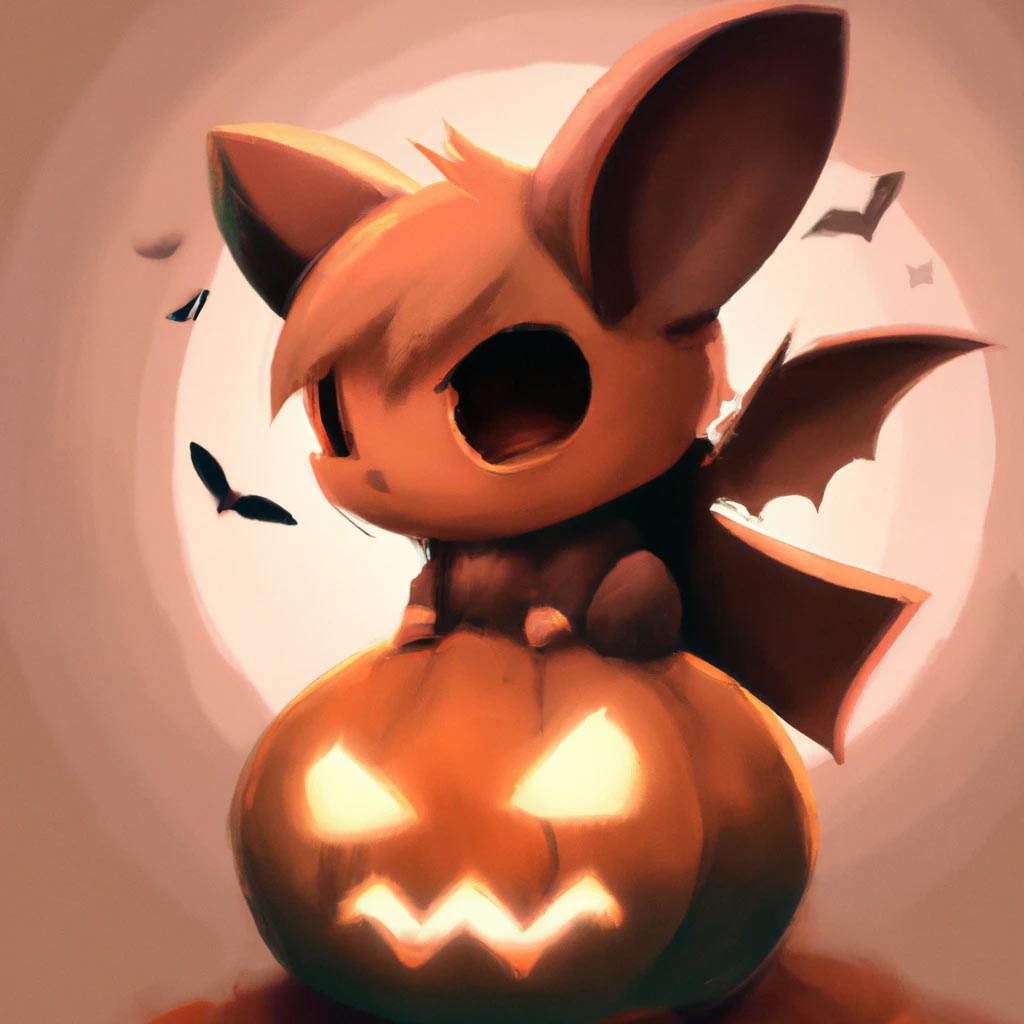 digital art of a cute spooky bat, sitting on
