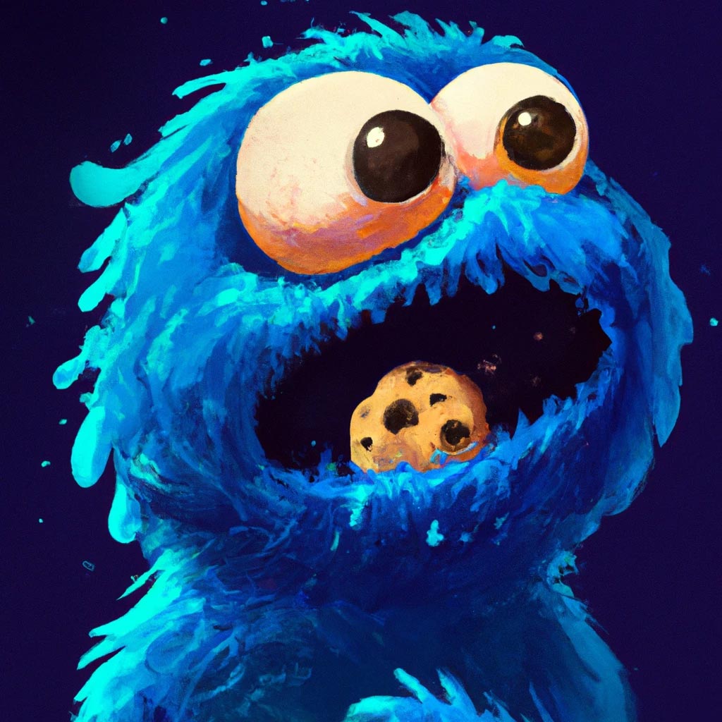digital illustration of the blue cookie monster from sesame