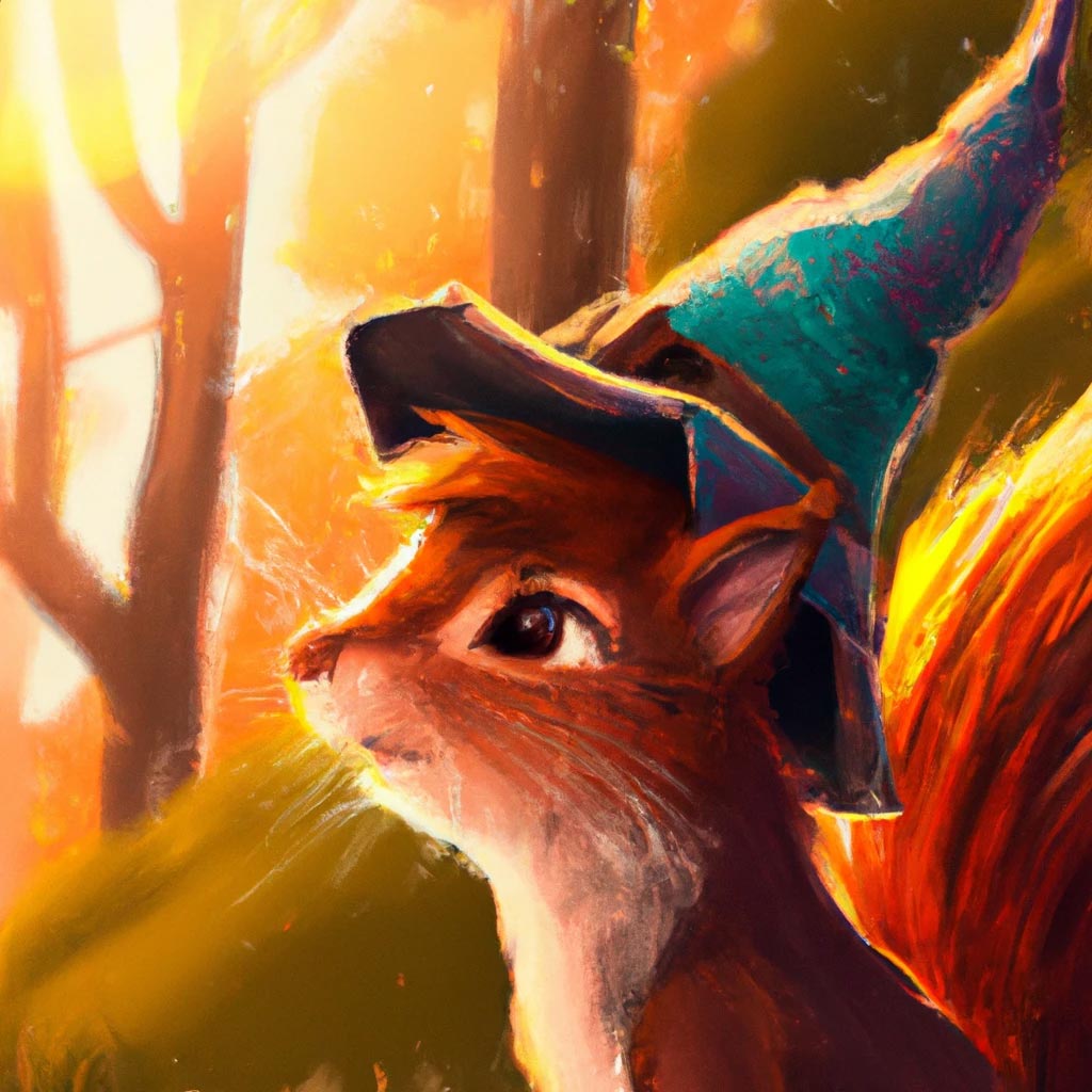 fantastic squirrel with a wizard hat, side view, final