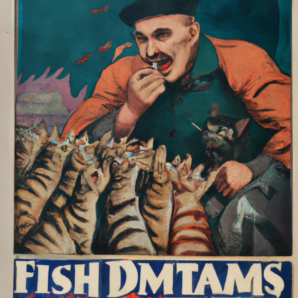 first world war propaganda poster. man eating cats