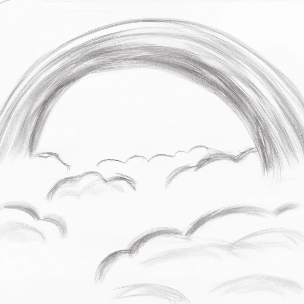 grayscale sketch of a rainbow
