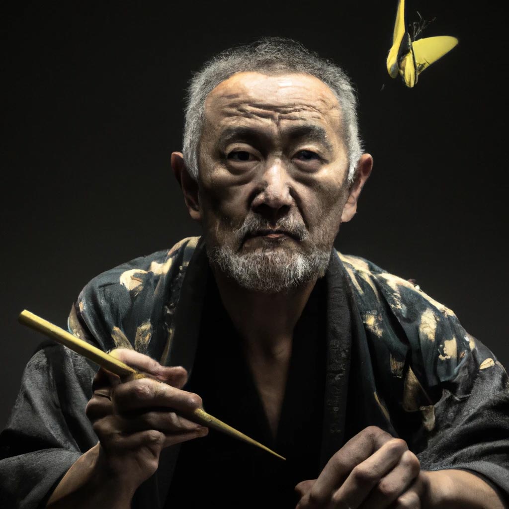 portrait of an old samurai looking at the camera